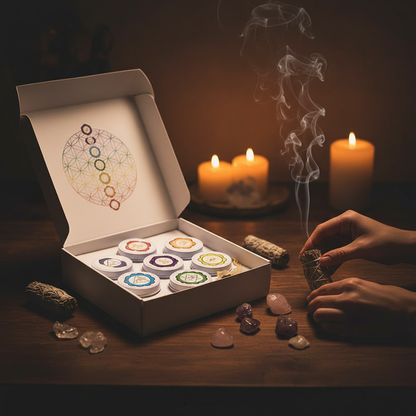 Emporia 7 Chakra Soy Wax Candle Gift Set – 7 Pack Meditation Candles with Crystals