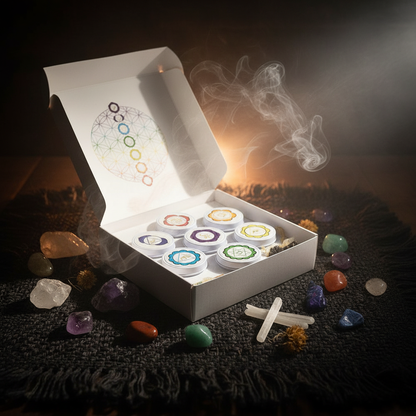 Emporia 7 Chakra Soy Wax Candle Gift Set – 7 Pack Meditation Candles with Crystals