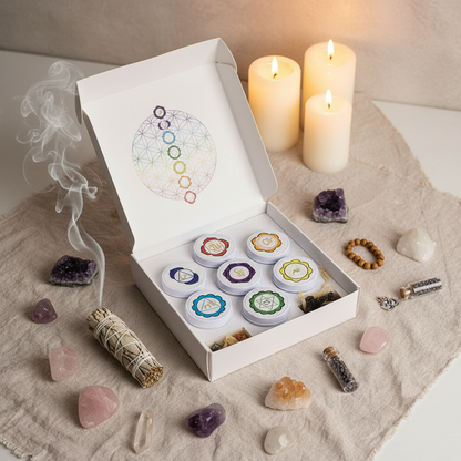 Emporia 7 Chakra Soy Wax Candle Gift Set – 7 Pack Meditation Candles with Crystals