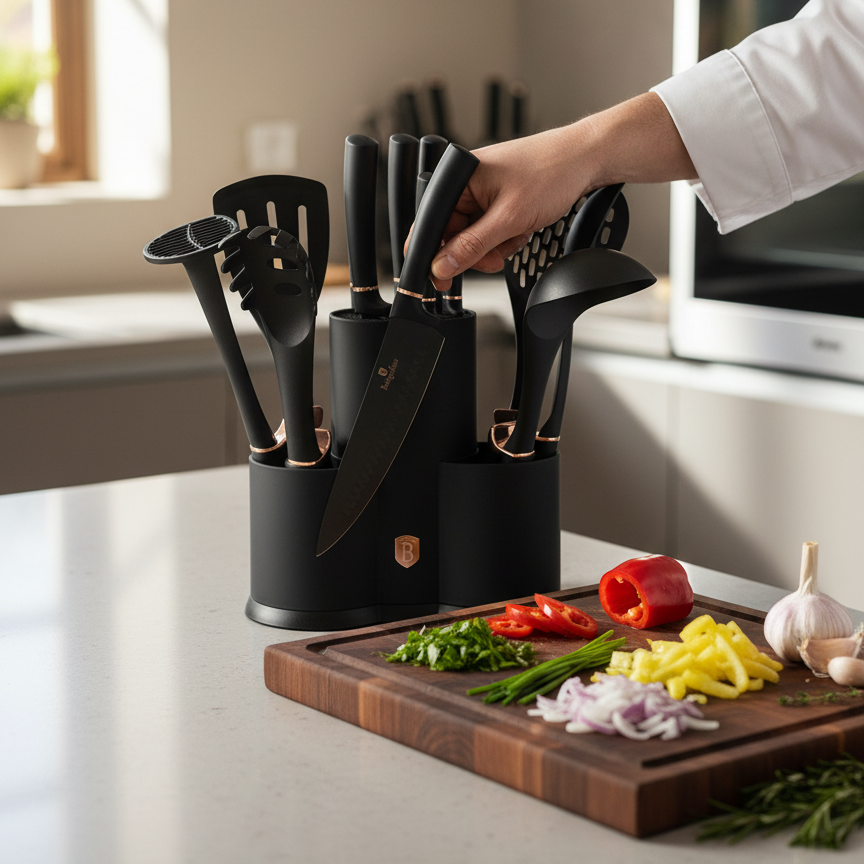 Berlinger Haus 12-Piece Kitchen Knife Set with Tools & Storage Stand