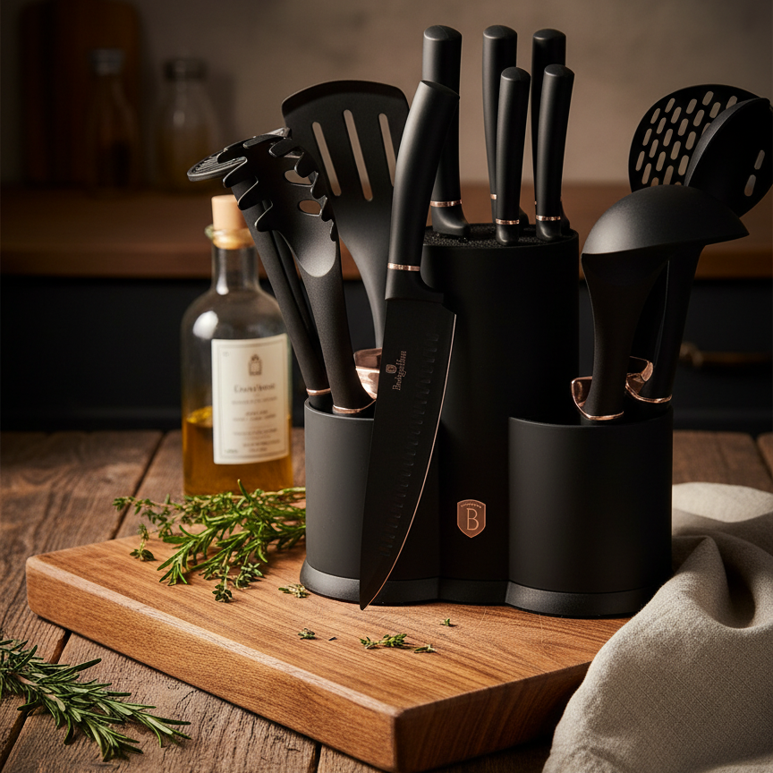 Berlinger Haus 12-Piece Kitchen Knife Set with Tools & Storage Stand