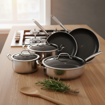 Berlinger Haus 8-Piece Cookware Set, Premium 3-Layer Stainless Steel Construction, Whitford ETERNA Non-Stick Coating