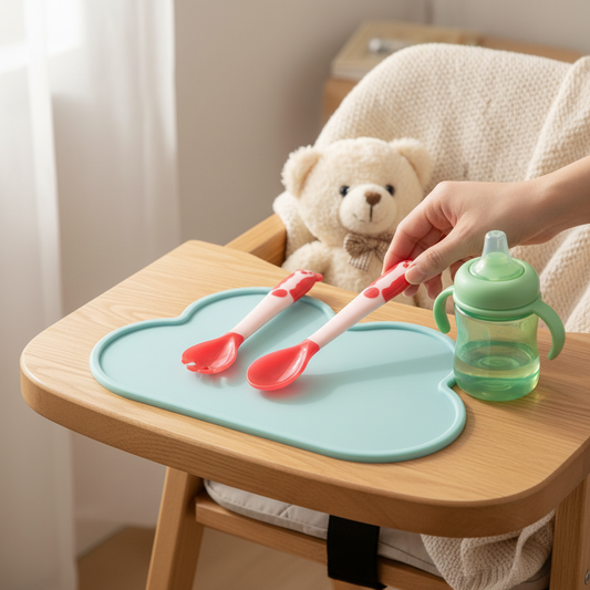 Baby Temperature Sensing Spoon And Fork Set, Bendable Silicone Baby Utensils BPA Free