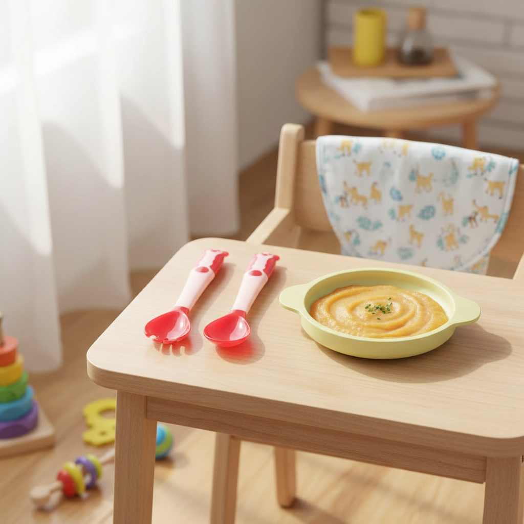 Baby Temperature Sensing Spoon And Fork Set, Bendable Silicone Baby Utensils BPA Free