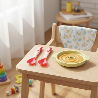 Baby Temperature Sensing Spoon And Fork Set, Bendable Silicone Baby Utensils BPA Free
