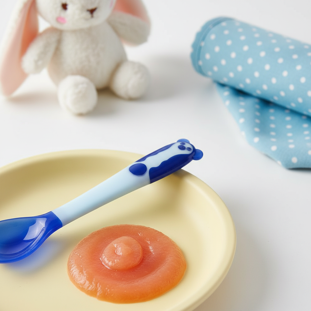 Baby Temperature Sensing Spoon And Fork Set,  Bendable Silicone Baby Utensils BPA Free, blue