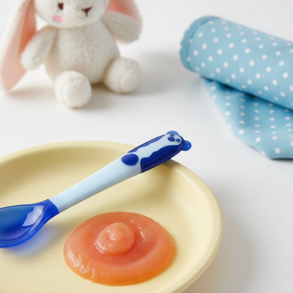 Baby Temperature Sensing Spoon And Fork Set,  Bendable Silicone Baby Utensils BPA Free, blue