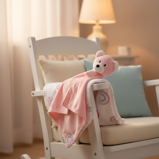 Baby Blanket With Comforter Set Pink 90x75cm, 100% Wool Baby Blanket And Security Blanket - Soft Baby Comforter 30cm With Plush Blanket, pink
