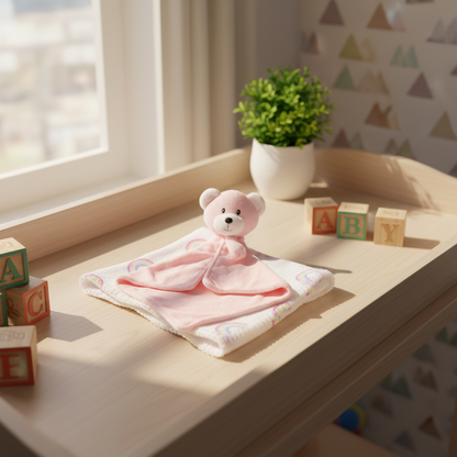 Baby Blanket With Comforter Set Pink 90x75cm, 100% Wool Baby Blanket And Security Blanket - Soft Baby Comforter 30cm With Plush Blanket, pink