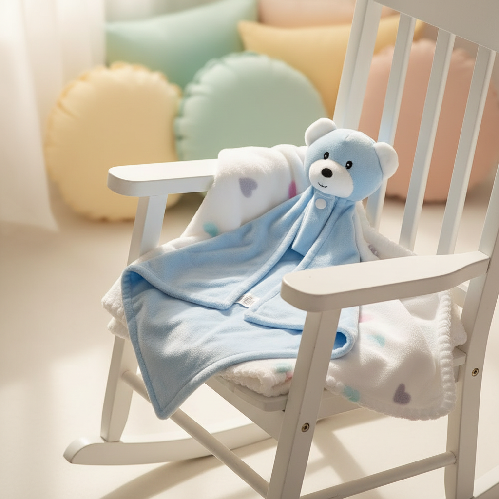 Baby Blanket With Comforter Set Pink 90x75cm, 100% Wool Baby Blanket And Security Blanket - Soft Baby Comforter 30cm With Plush Blanket, blue