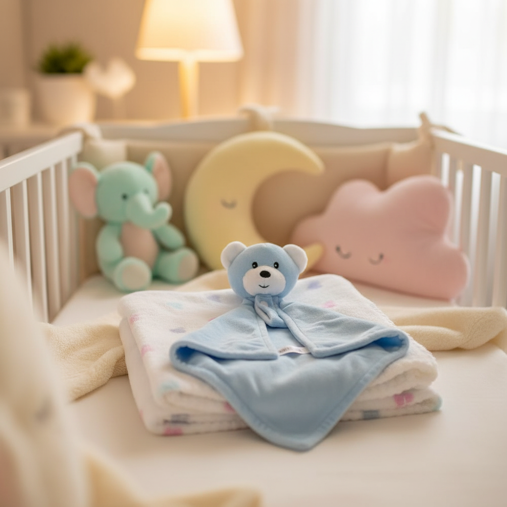 Baby Blanket With Comforter Set Pink 90x75cm, 100% Wool Baby Blanket And Security Blanket - Soft Baby Comforter 30cm With Plush Blanket, blue