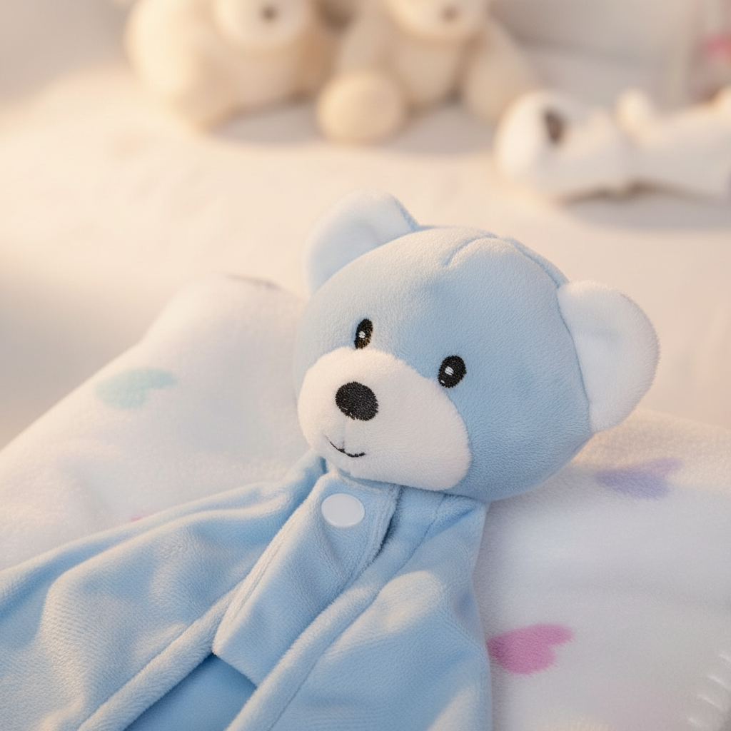 Baby Blanket With Comforter Set Pink 90x75cm, 100% Wool Baby Blanket And Security Blanket - Soft Baby Comforter 30cm With Plush Blanket, blue