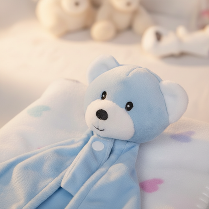 Baby Blanket With Comforter Set Pink 90x75cm, 100% Wool Baby Blanket And Security Blanket - Soft Baby Comforter 30cm With Plush Blanket, blue