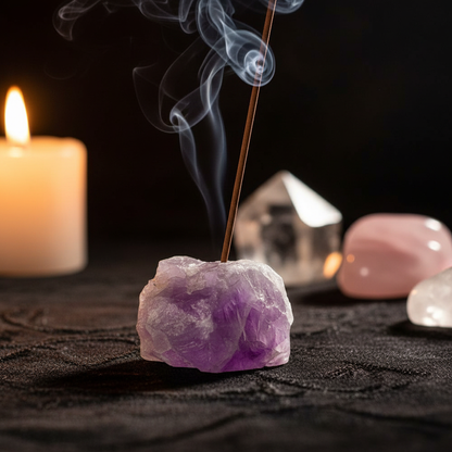 Amethyst Incense Stick Holder Natural Raw Crystal 3–5 cm – Premium Quality Handcrafted Incense Burner with Genuine Raw Amethyst Stone