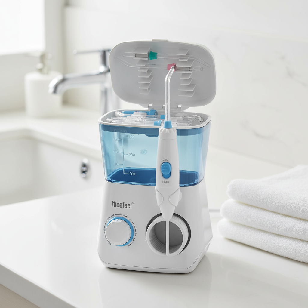Nicefeel Water Flosser Oral Irrigator with 7 Interchangeable Jet Tips, Dental Water Flossing System with Large Water Tank, Adjustable Pressure Control,