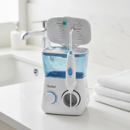 Nicefeel Water Flosser Oral Irrigator with 7 Interchangeable Jet Tips, Dental Water Flossing System with Large Water Tank, Adjustable Pressure Control,