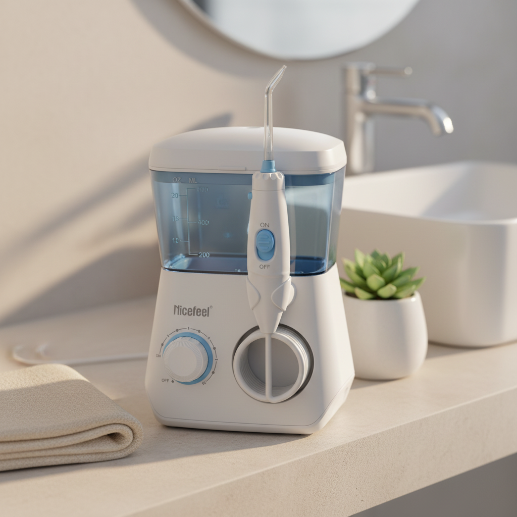 Nicefeel Water Flosser Oral Irrigator with 7 Interchangeable Jet Tips, Dental Water Flossing System with Large Water Tank, Adjustable Pressure Control,