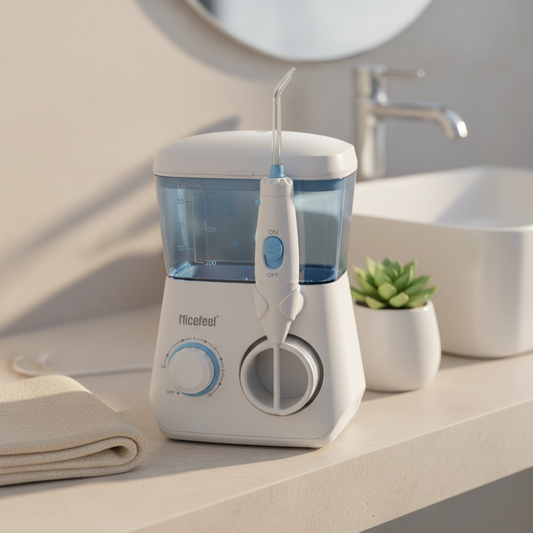 Nicefeel Water Flosser Oral Irrigator with 7 Interchangeable Jet Tips, Dental Water Flossing System with Large Water Tank, Adjustable Pressure Control,
