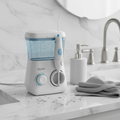 Nicefeel Water Flosser Oral Irrigator with 7 Interchangeable Jet Tips, Dental Water Flossing System with Large Water Tank, Adjustable Pressure Control,