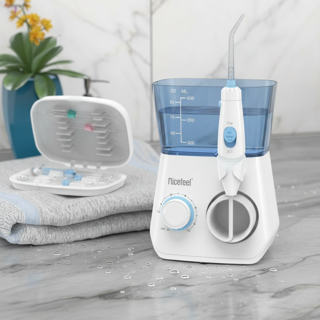 Nicefeel Water Flosser Oral Irrigator with 7 Interchangeable Jet Tips, Dental Water Flossing System with Large Water Tank, Adjustable Pressure Control,