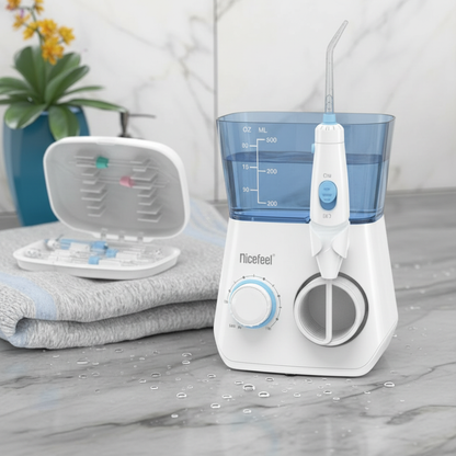 Nicefeel Water Flosser Oral Irrigator with 7 Interchangeable Jet Tips, Dental Water Flossing System with Large Water Tank, Adjustable Pressure Control,